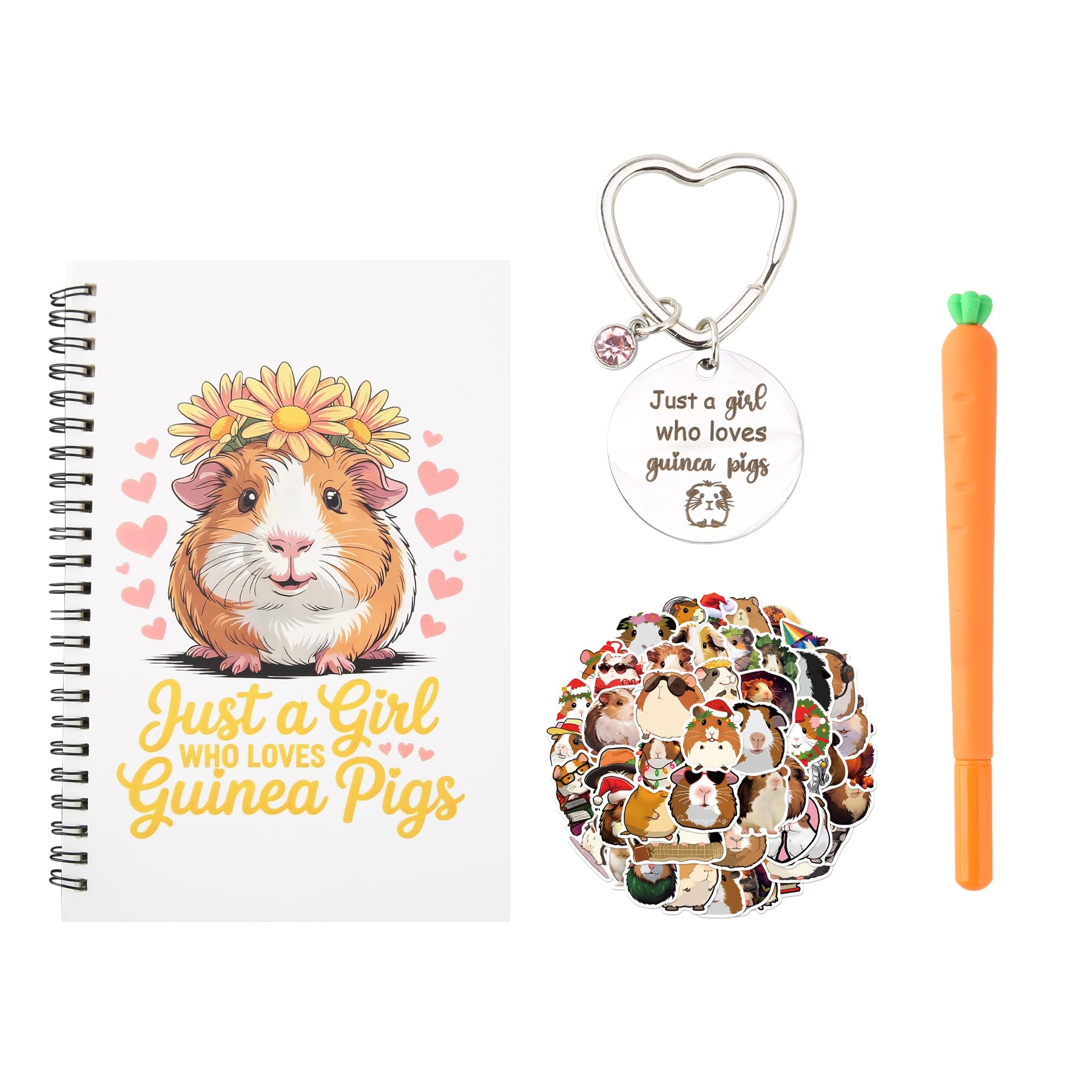 Wasise Guinea Pig Stationery - 4PCS Guinea Pig Gifts with Coil Notebook Stickers Keyring and Pen, Animal Gifts for Pet Lovers, Birthday Gift for Lovers Student, Notebooks for Women Gift