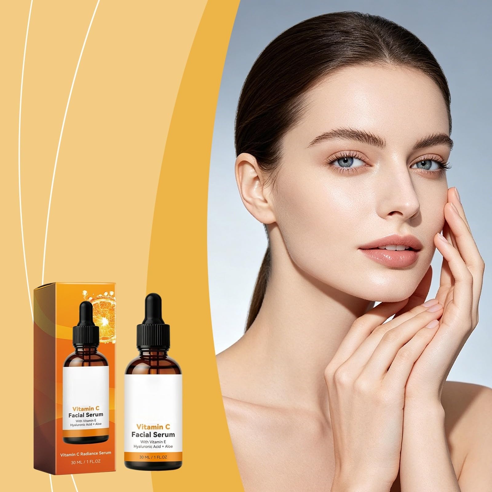 Serum witaminy C - Serum przeciwstarzeniowe Witamina C z kwasem hialuronowym, witamina E, aloes - Serum świecące dla ciemnych plam, cienkie linie i zmarszczki, przeciw ciemnemu kołu, przeciw