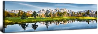 Grand Teton Canvas Wall Art Mountain Wall Decor Nature Snake River Reflection Landscape Pictures National Park Poster Oxbow Bend Scenic Prints Artwork Living Room Bedroom Office Home Decoration 14x48"