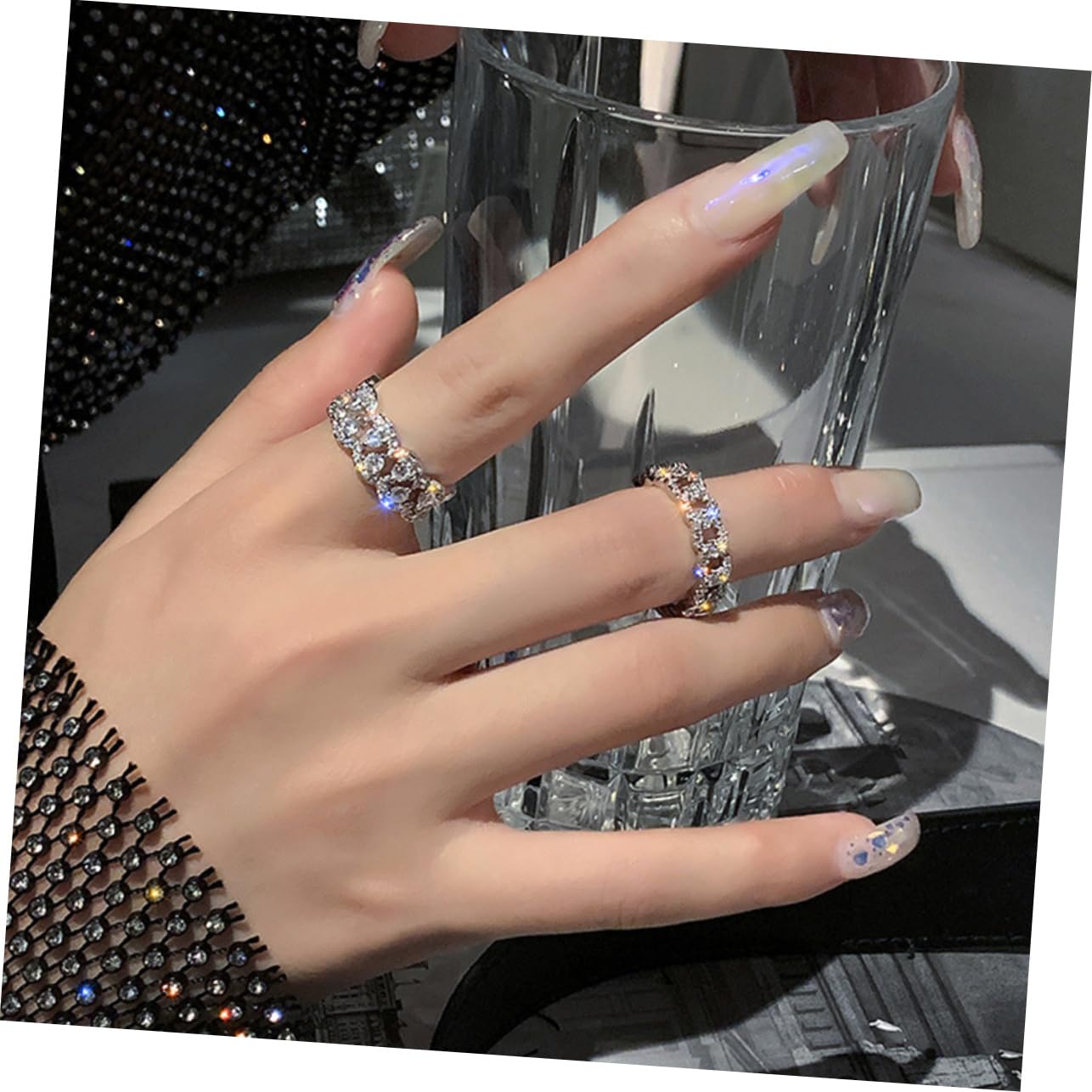 KESYOO 2pcs Simple Trendy Rhinestone Open Finger Rings for Women Fashion Ring Jewelry Elegant Finger Decoration Set