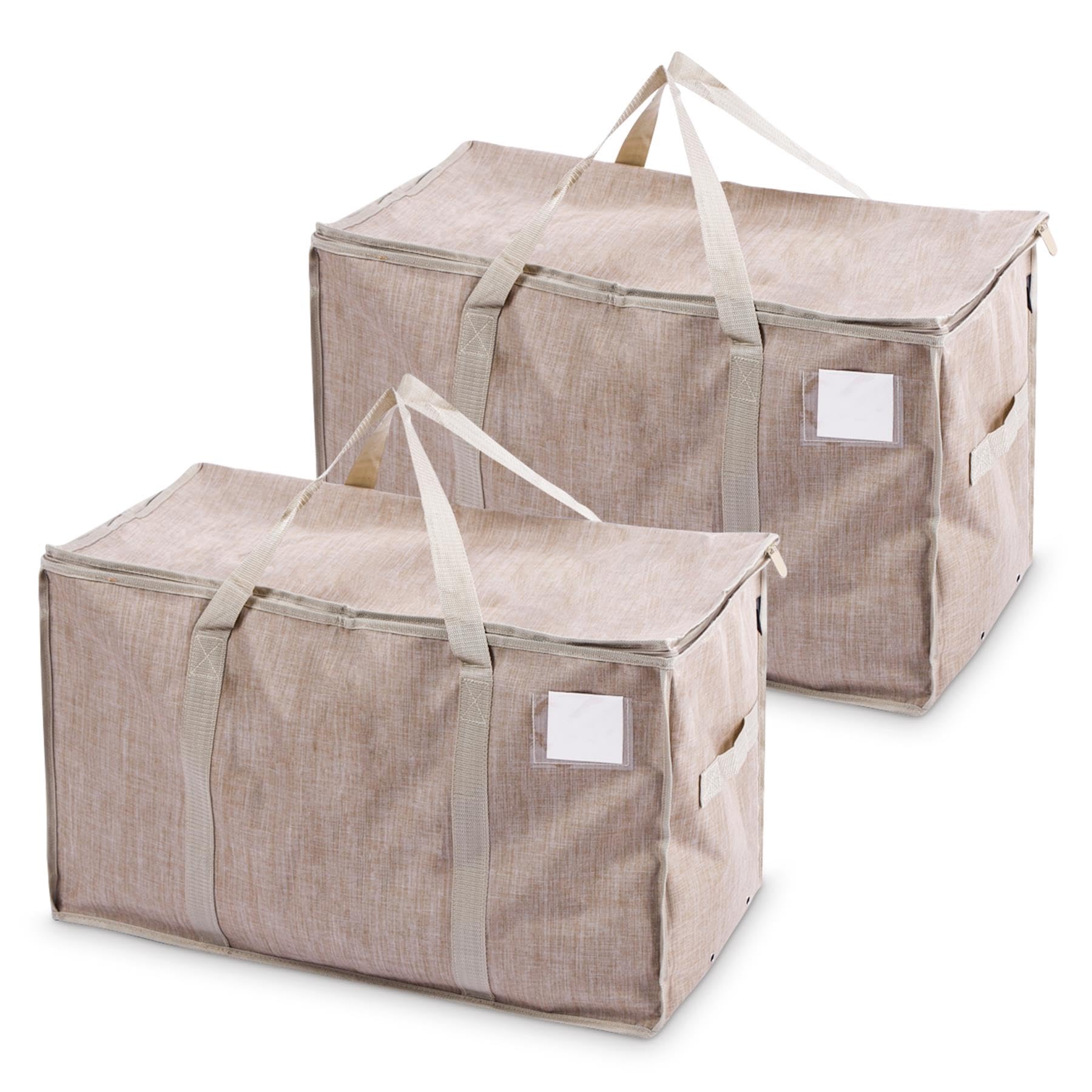 Ultimo Designs Heavy-Duty Oversized Oxford Fabric Storage Bags with Zip & Clear Tag Pocket – Water-Resistant, Durable Organizer for Moving, Clothes, Laundry, Packing & Storage (Sand, 2 Pack)