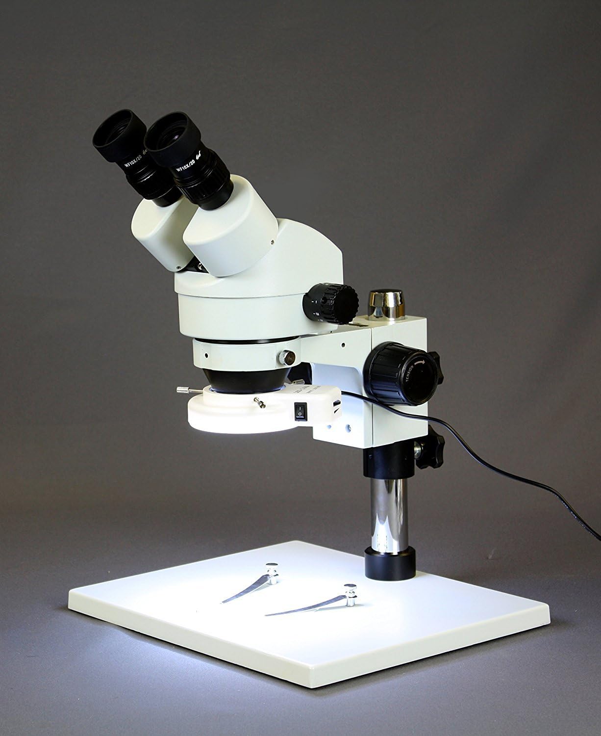 Vision Scientific VS-1AE-IFR07 Binocular Zoom Stereo Microscope,10x Widefield Eyepiece,0.7X—4.5X Zoom Range, 7X—45x Magnification Range, Pillar Stand with Large Base, 144-LED Ring Light