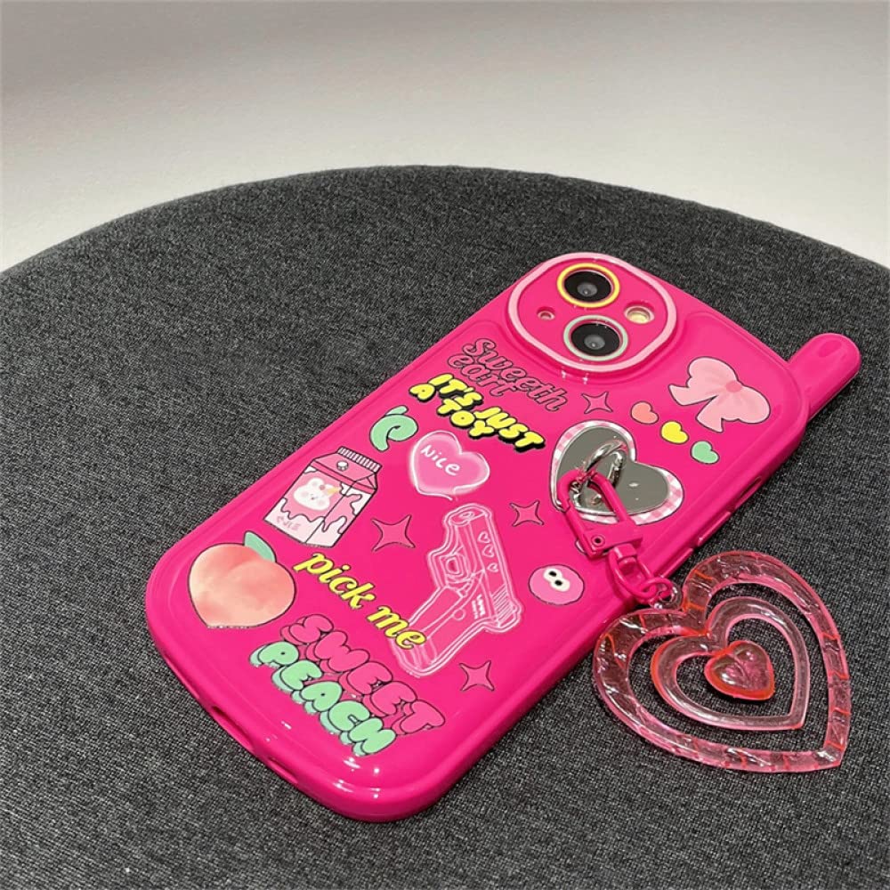 Amazon.co.jp: かわいいイラスト ピンク ハート ペンダント 3D