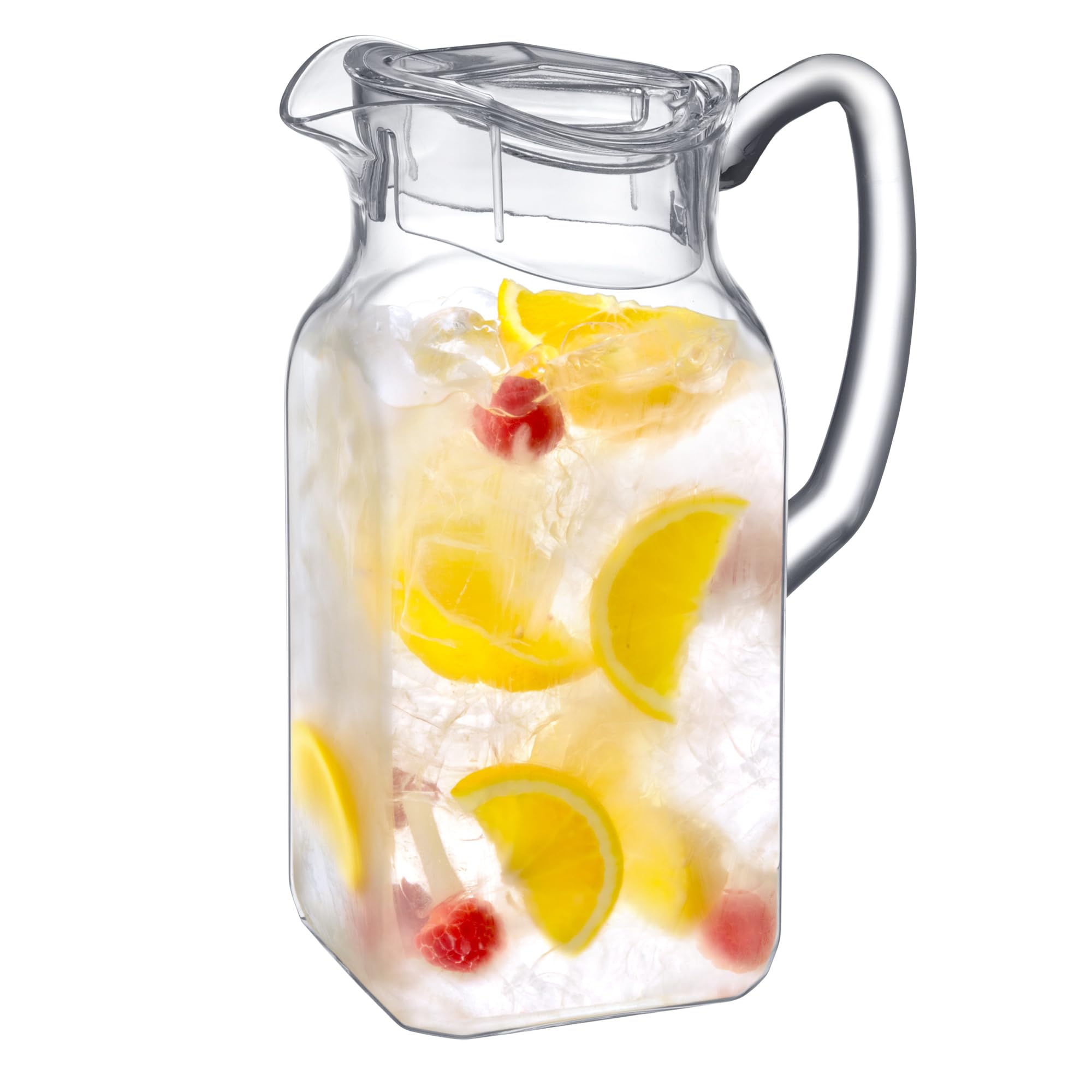 Quadly - Plastic Pitcher (64 oz, 2 Quart), Clear Water Pitcher with Lid, Fridge Jug, BPA-Free, Shatter-Proof, Great for Iced Tea, Sangria, Lemonade, Juice, Milk, and More