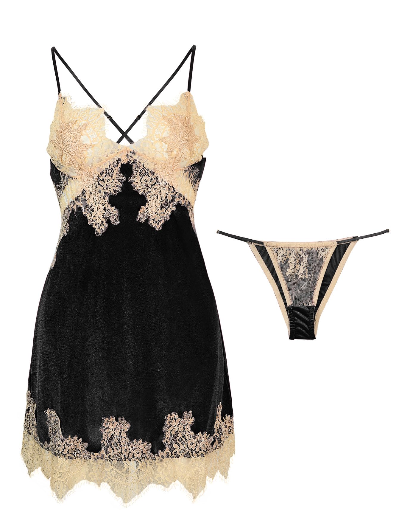 Lilosy Sexy Lingerie Dress 2 Piece Silk Bridal Nightgown with Thong