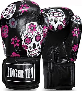 FINGER TEN Stylish Pattern Boxing Gloves Women 8-16 oz | Pro Training Sparring，Suitable for Boxing Kickboxing MMA Fighting Workout，Durable Leather Adult Heavy Punching Bag Glove