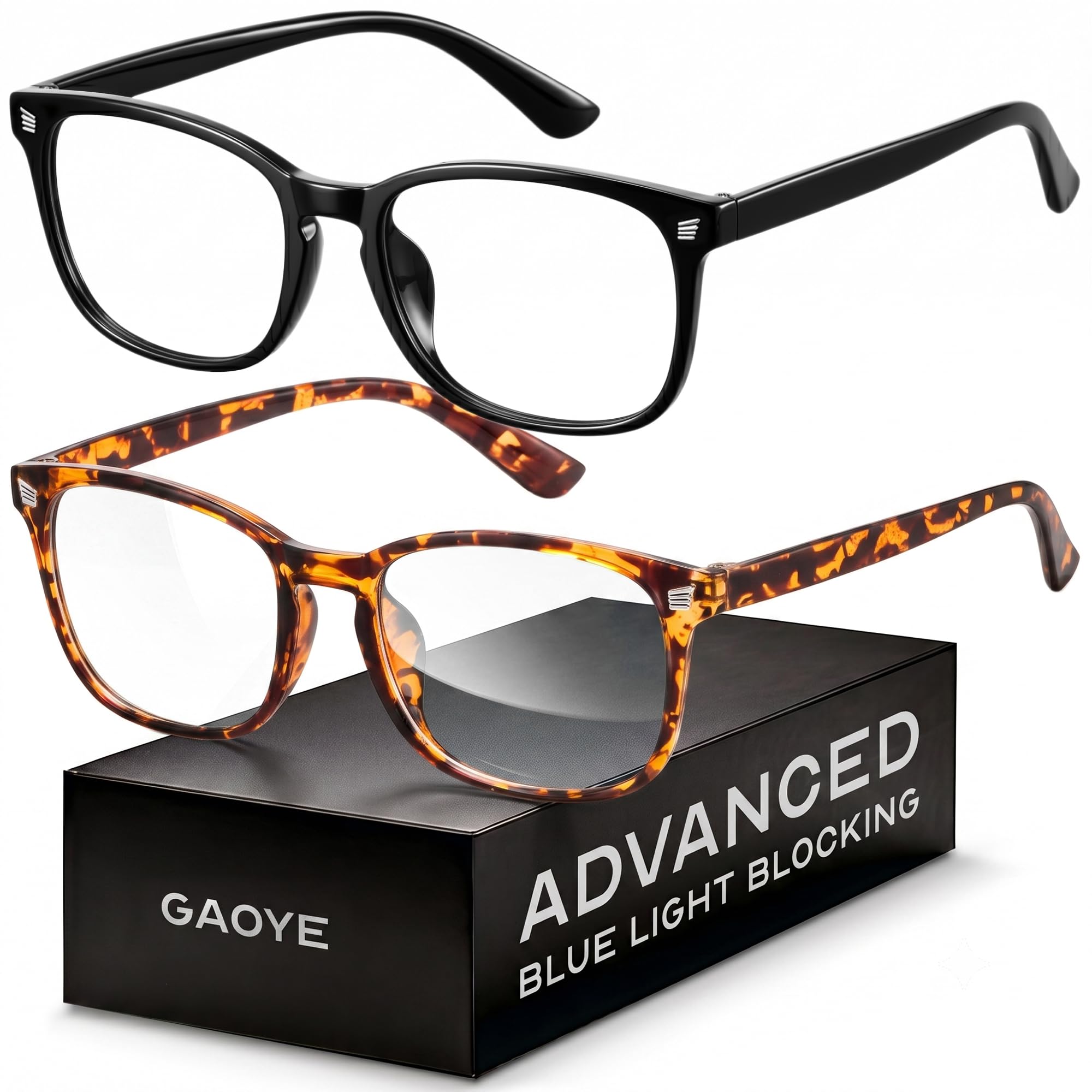 Gaoye Blue Light Blocking Glasses | Anti UV Ray, For Computers & Gaming, Square Frame, Eyewear for Men and Women Black & Tortoise