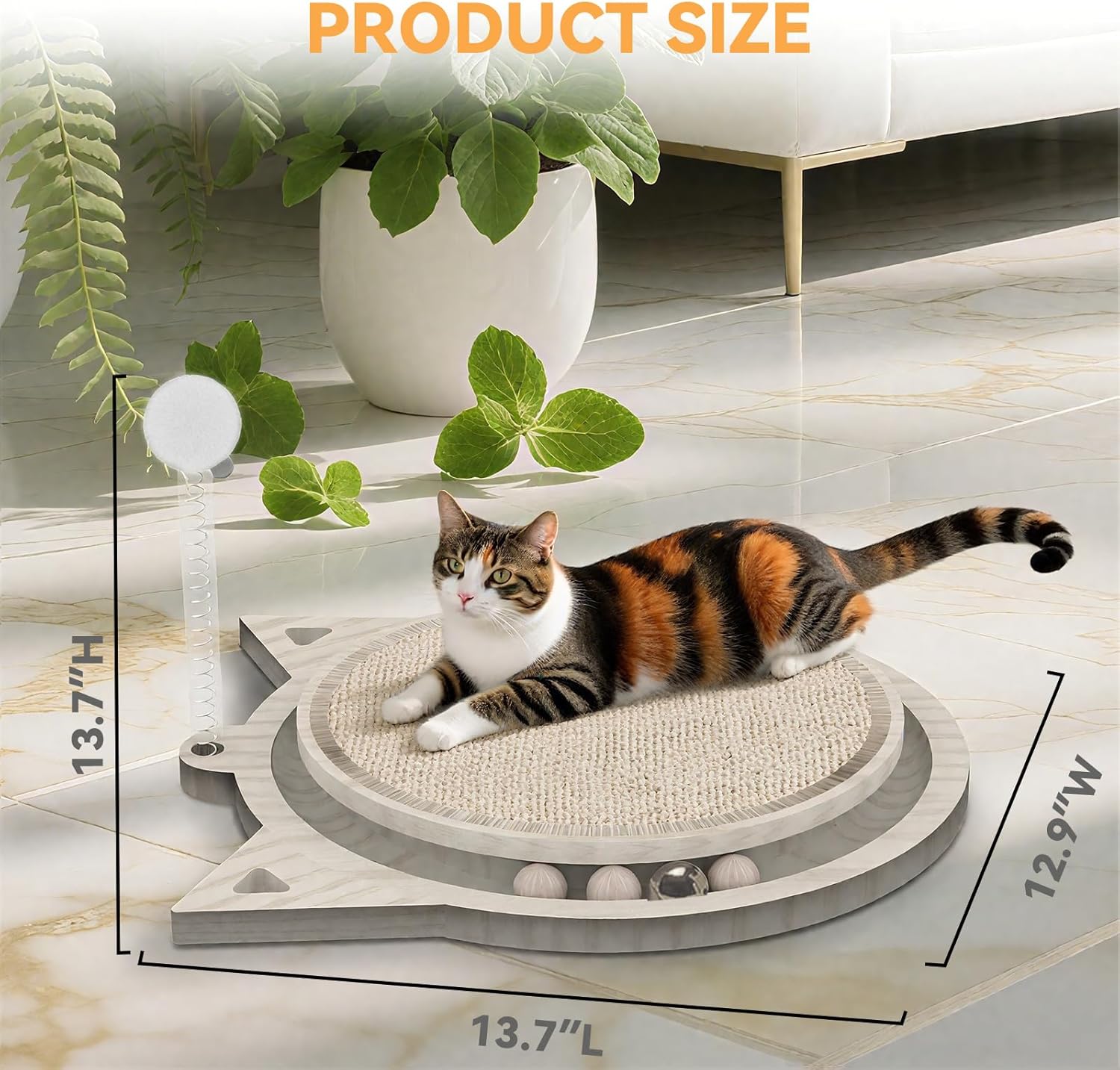 Cat Scratcher Board with Natural Sisal, Interactive Cat Track Toy with Spring Ball – Durable Kitten Scratching Pad for Indoor Cats, Kitty Wooden Cat Toy Stress Relief & Fun Exercise