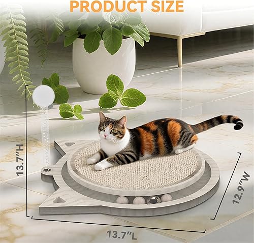 Miniatura 5 de Tablero rascador para gatos con sisal natural, juguete interactivo para gatos con bola de resorte, almohadilla rascador duradera para gatos de