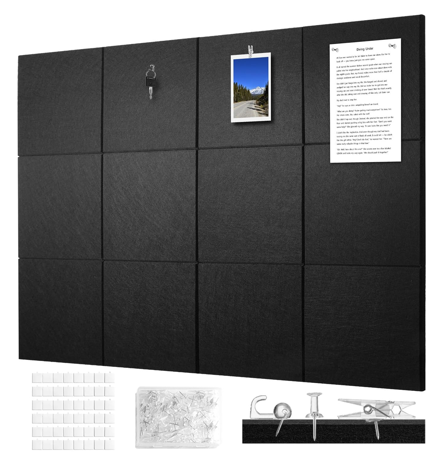 G Gamit Felt Bulletin Board 48x36,Large Cork Board Alternative 12 Count 11.8x11.8 Felt Wall Tiles with Safe Removable Nano Tape,Cork Boards for Walls Cork Board for Office Pin Board Tack Board(Black) — image 1