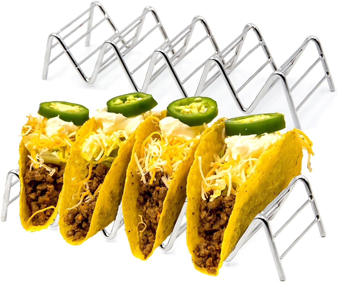 Taco Holder, 2 Pack Stainless Steel Taco Stand Mexican Food Rack Shells for Hard or Soft Shell Tacos (4 Stack Holder)