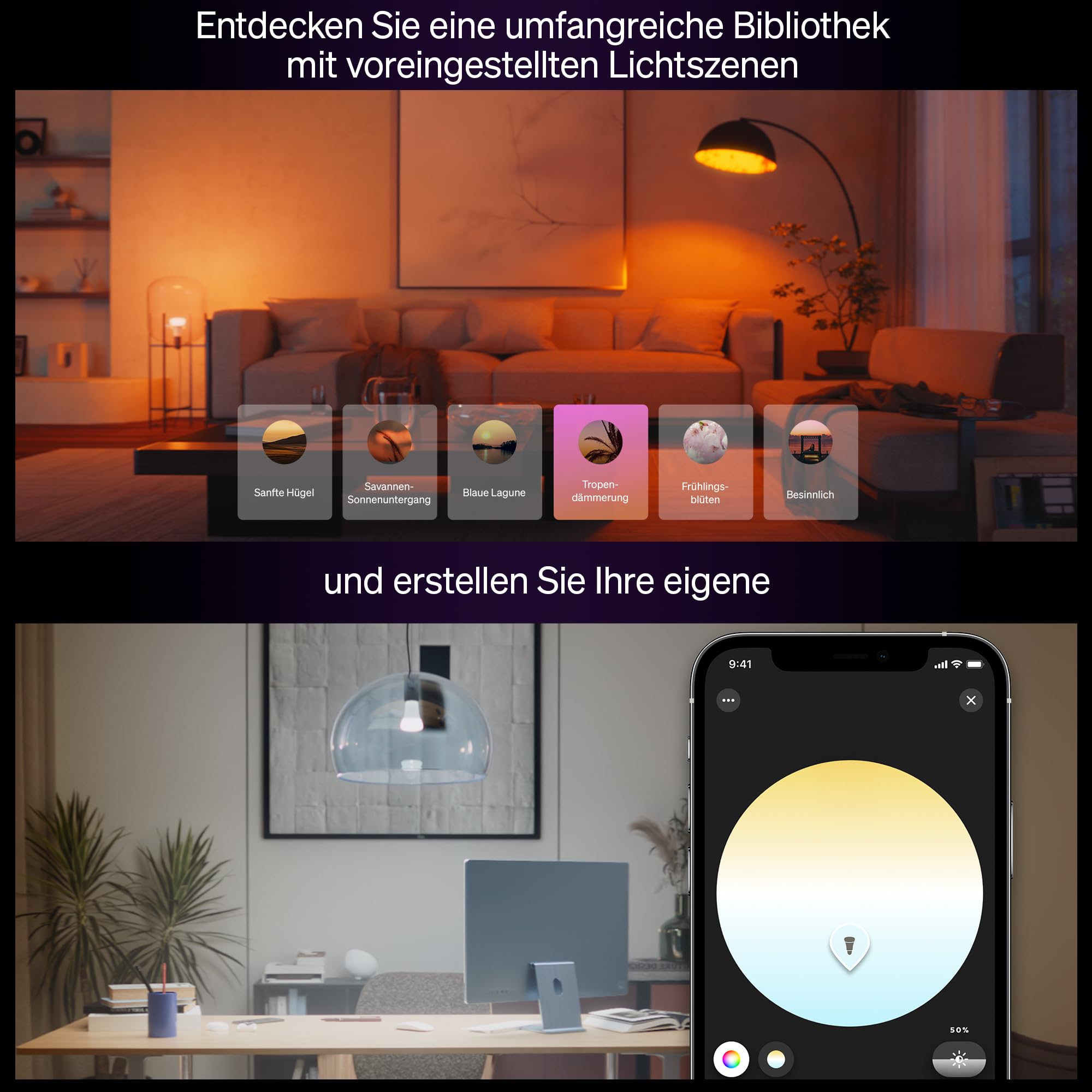 Philips Hue Smart LED A60 Lampe, Weiß und Color Ambiance, E27 Fassung, 6W, Vollspektrumlicht 10000K-20000K, 810 Lumen, dimmbar, kompatibel mit Alexa, Google Assistant und Apple Home, 3er Pack