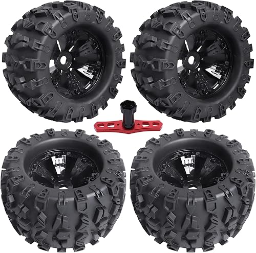 FriHobby Ruedas y neumáticos RC prepegados de 0.669in con inserto de espuma para camión Monster RC a escala 18 compatible con Traxxas Maxx Tmaxx