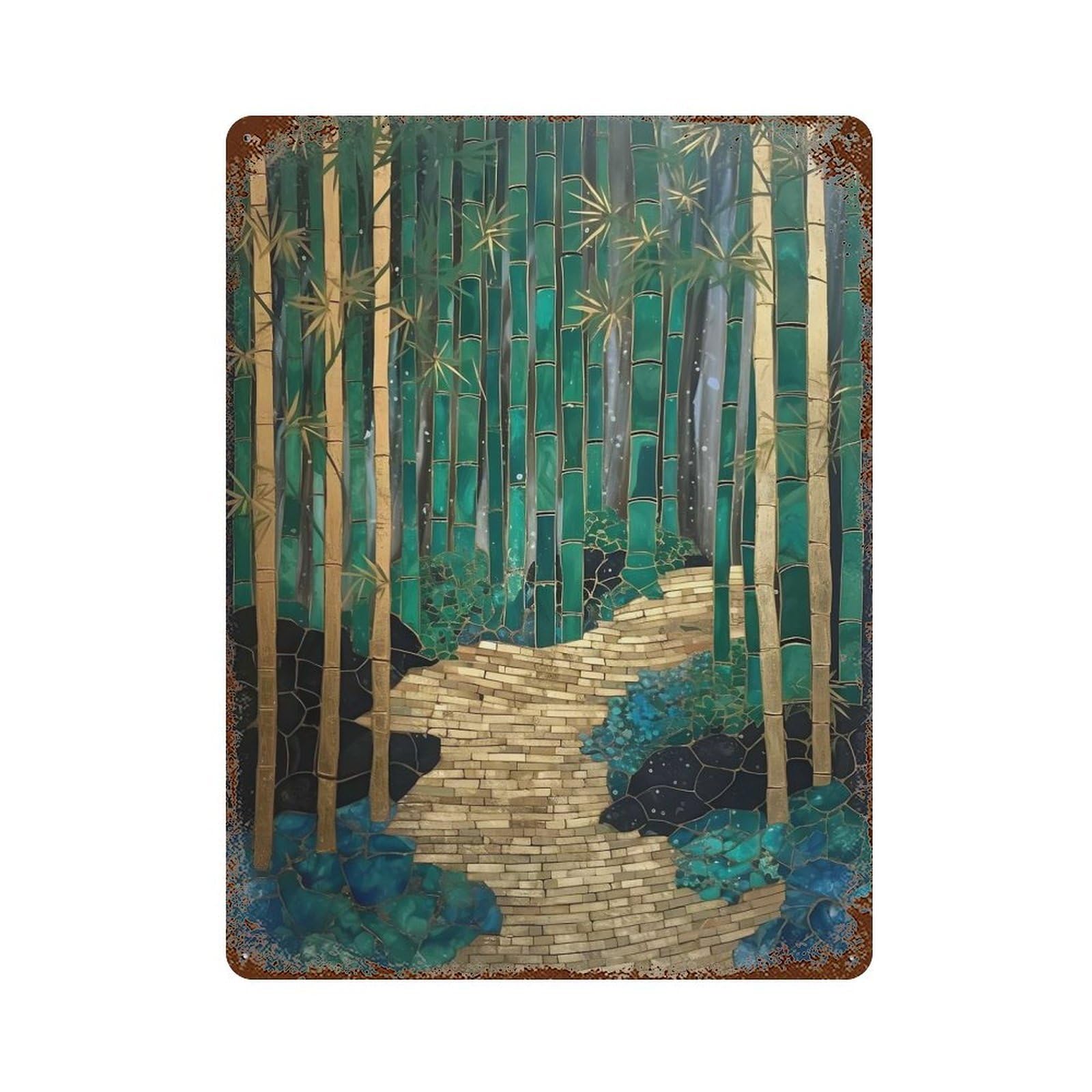 Bamboo Forest Mosaic Weathered Tin Sign 15.7"x11.8", Ideal for Basement, Hobby Room And Garage Decor