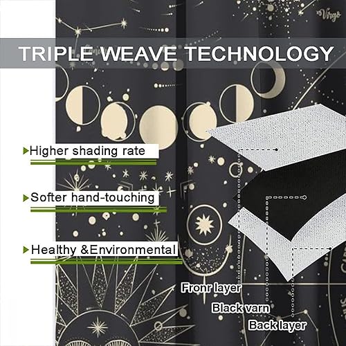 Miniatura 7 de NC - Cortinas opacas con aislamiento térmico y aislamiento térmico, diseño creativo abstracto bohemio indio de luna, diseño de luna india, 55 x 63