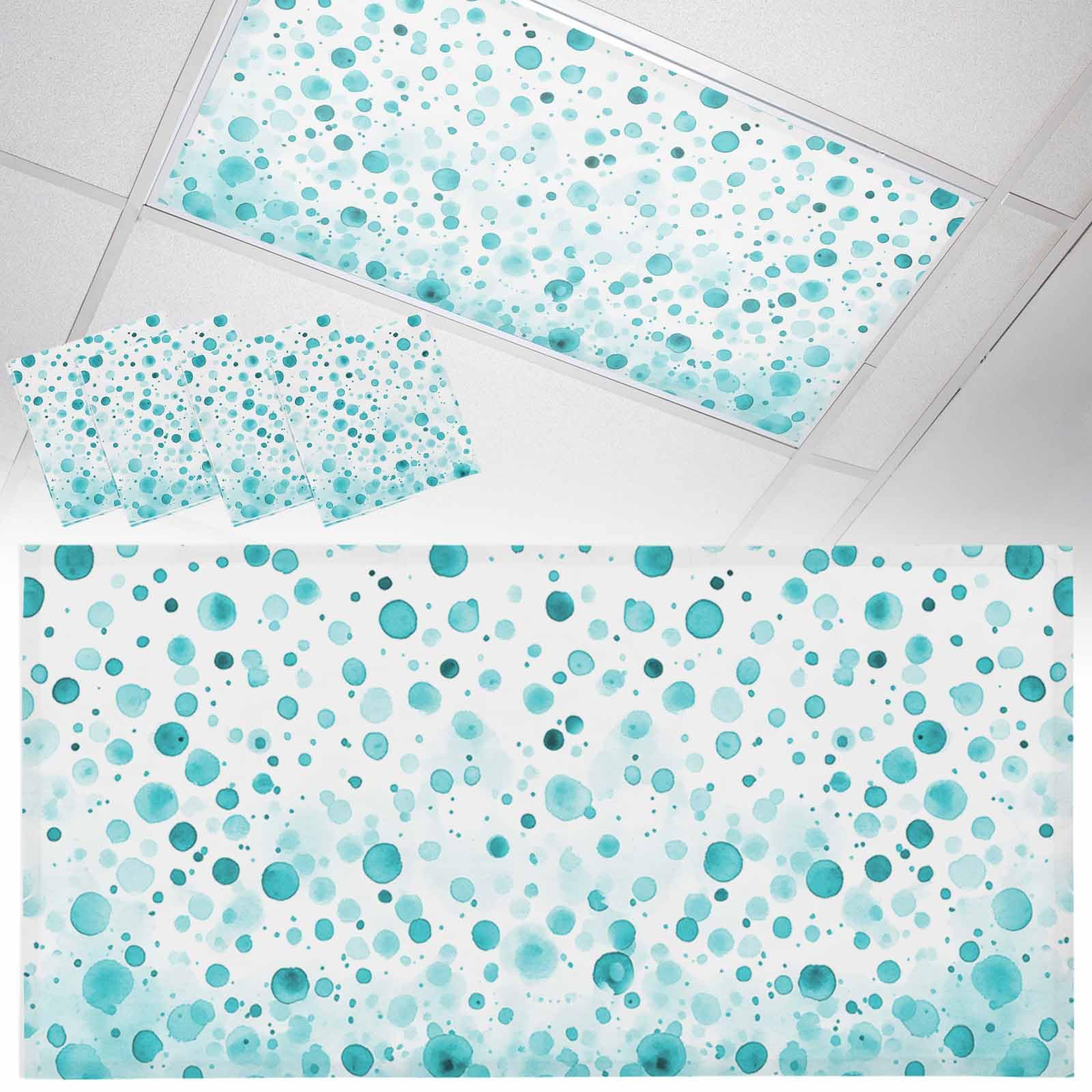 Wowouhiya 4 Pack Fluorescent Light Cover for Ceiling Lights, Turquoise Polka Dot Magnetic Classroom Light Filters 4x2 Feet, Modern Art Abstract Watercolor Dot Decorative Ceiling Shade Panel for Office