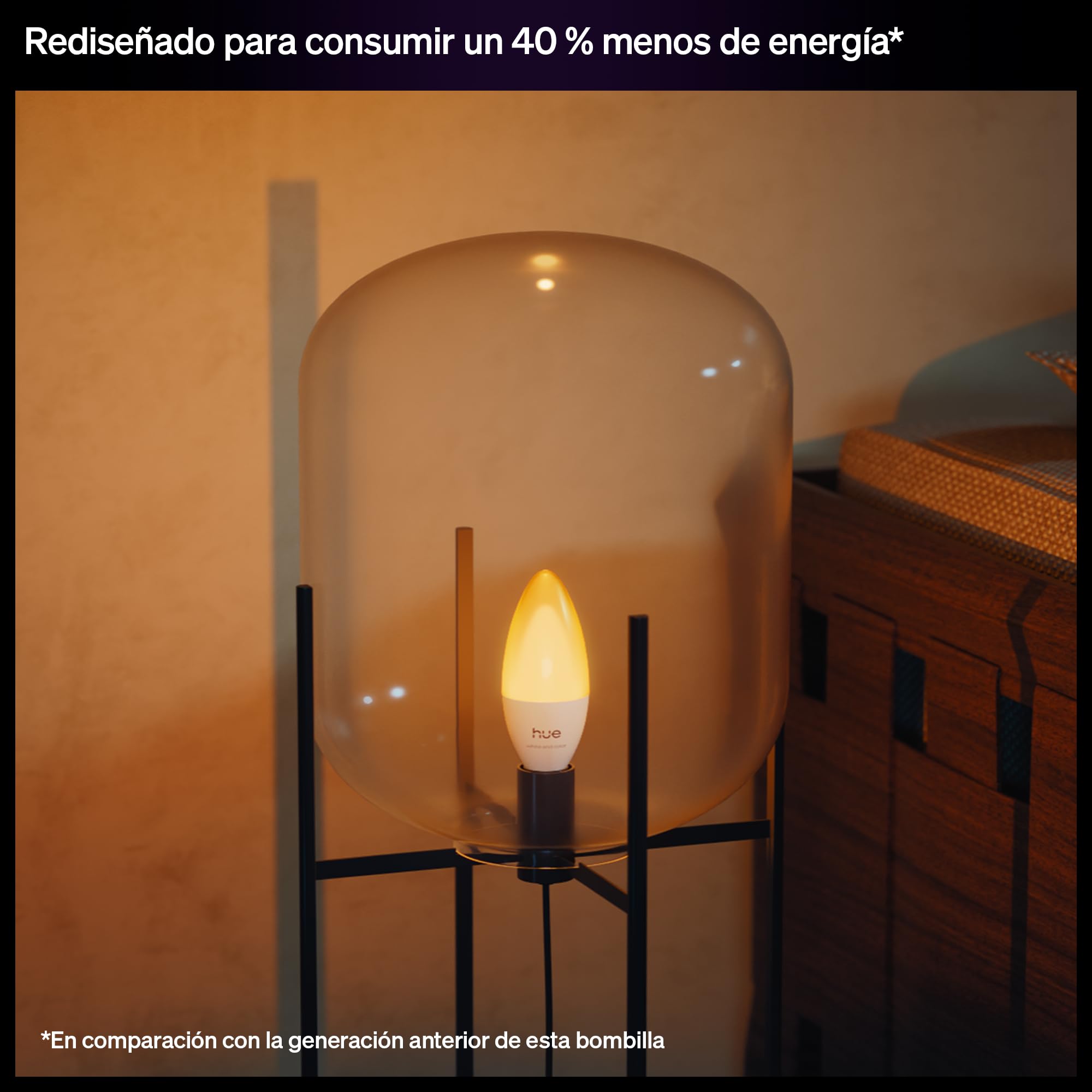 Philips Hue Bombilla LED inteligente E14 Vela, B39, 1 Ud, White and Color Ambiance, Luz de Espectro Completo 1000 K-20000 K, 500 lm, Regulación Ultrabaja, Chromasync, Alexa, Google Home, Apple Home