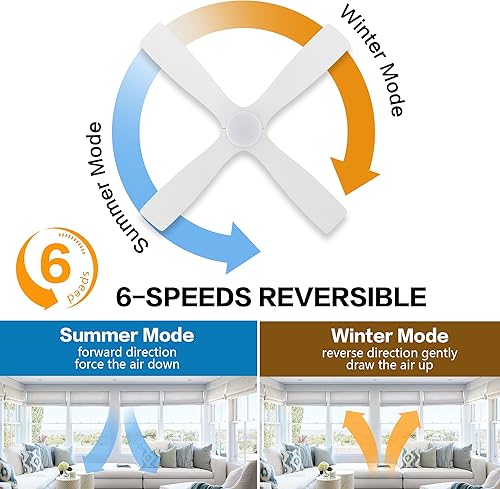 Miniatura 3 de WINGBO Ventilador de techo CC de montaje empotrado de 60 pulgadas con luces y control remoto, 4 cuchillas reversibles de madera tallada, motor de CC