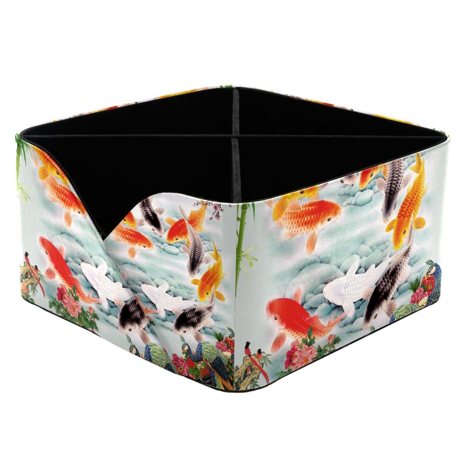 KengjuTesu Peacock Koi Desktop Organizer Pen Holder, Rectangular Pencil Cup for Office, Study and Makeup Stations