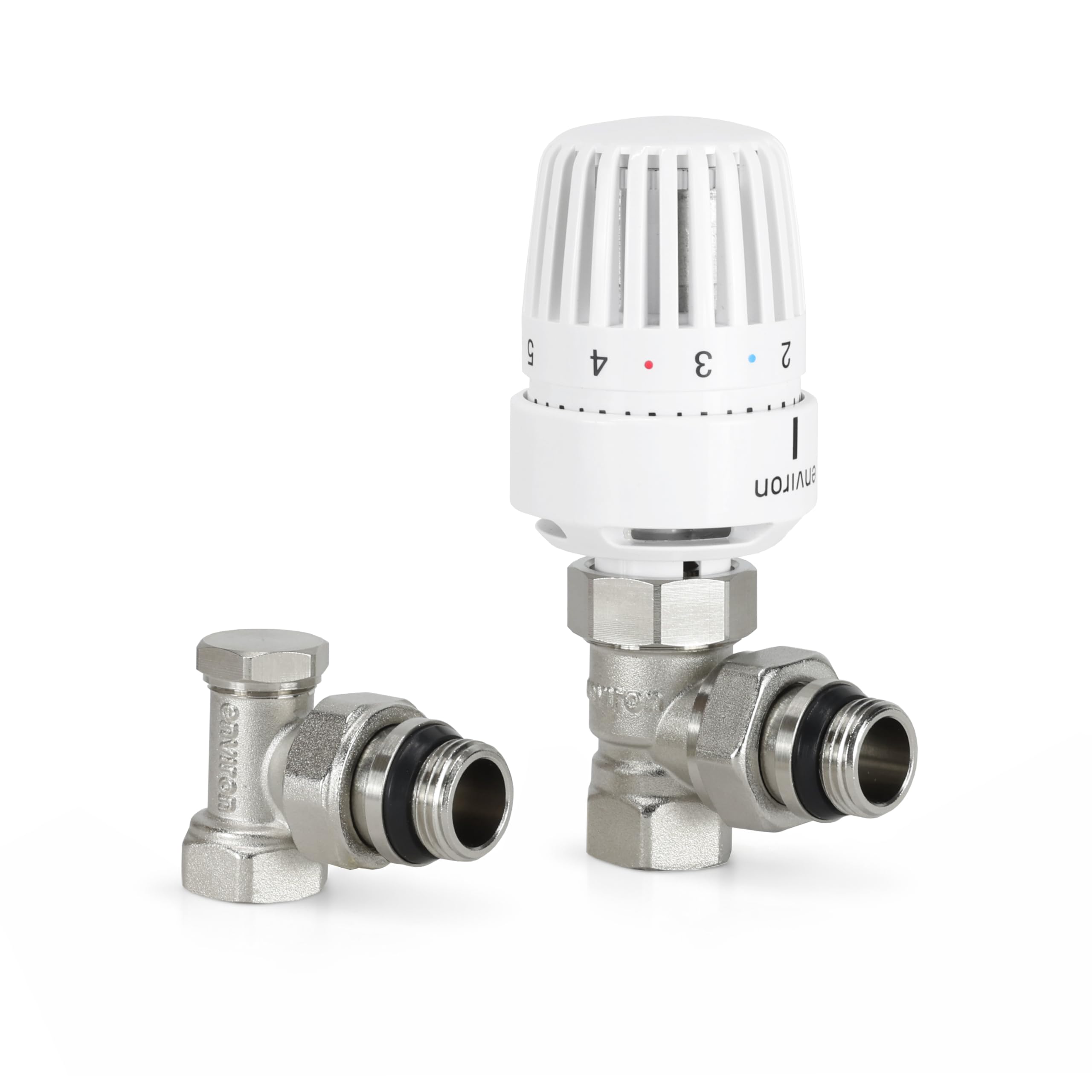 ENVIRON - Thermostatventil & Rücklaufventil | 1/2" Eckform | mit Flüssig-Fühler und Nullstellung | mit Frostschutzfunktion | Thermostatkopf M30 x 1,5 + Heizkörperventil + Rücklaufventil (2)