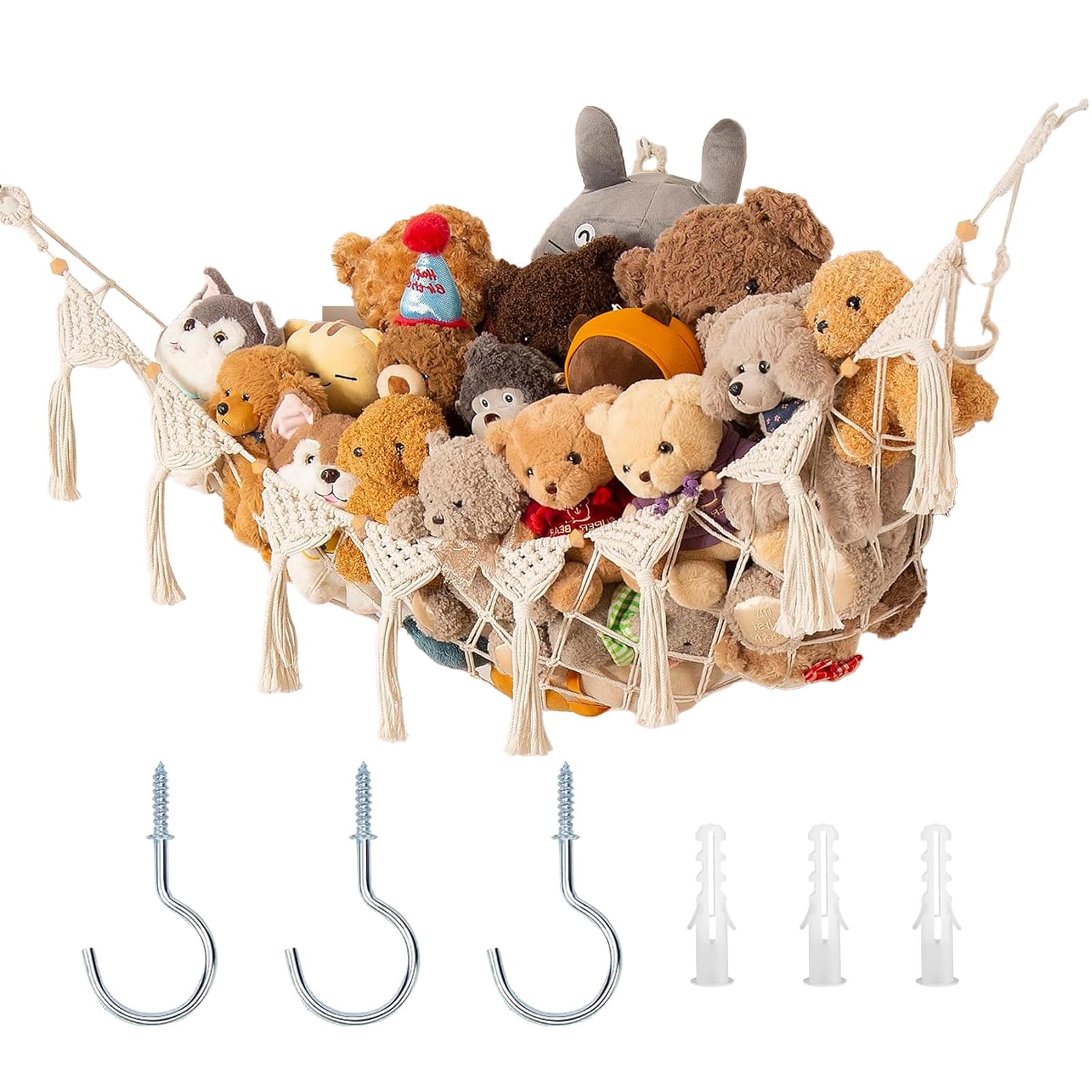 Amaca Per Peluche - Rete Portaoggetti Da Appendere Con Gancio, Bianca