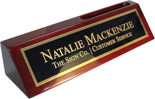 Cuña de nombre personalizada para escritorio de negocios, placa de nombre de oficina para escritorio, palisandro con tarjetero, grabado gratuito