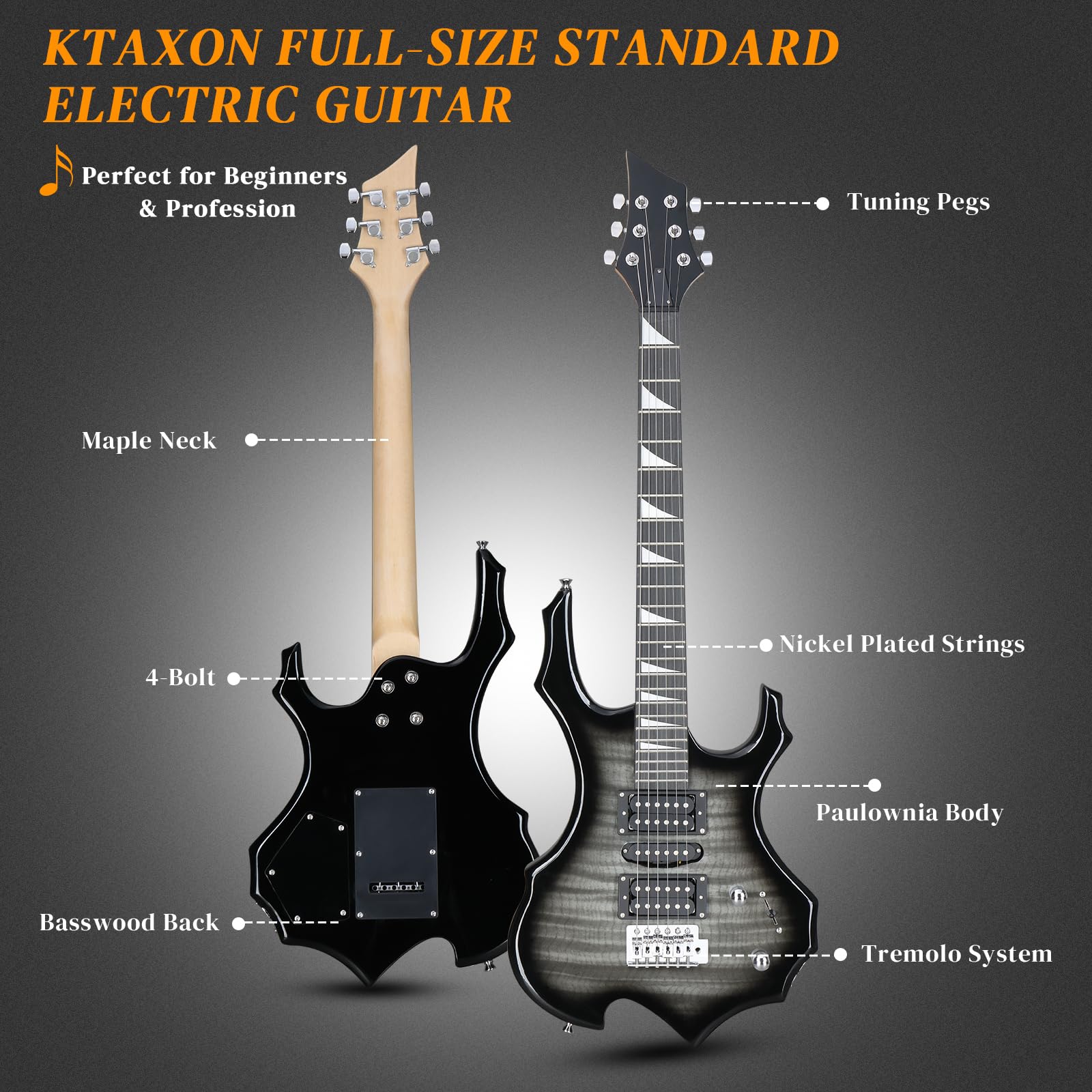 Ktaxon Burning Fire Design Electric Guitar Kit, 39-inch HSH Pickup Electric Guitar Beginner Guitar Set with Amplifier, Rosewood Fingerboard, 5-Ways Pickup Switch (Tiger Black)