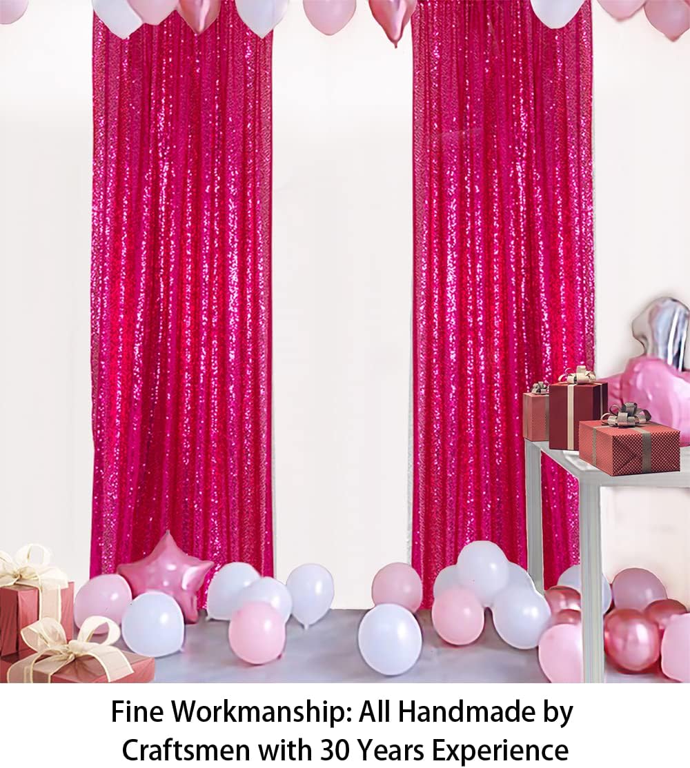 Sequin Curtain Backdrop 2 Panels Fuchsia 2FTx8FTGlitter Backdrop for Girls Photography Backdrops Kit Backdrops Vinyl Christmas Backdrop Hot Pink Sequence Backdrop for Photoshoot