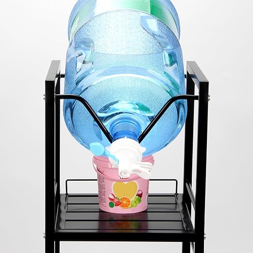Miniatura 6 de Sistema de vertido y almacenamiento de botellas de agua de 5 galones, soporte para jarra de 3 niveles con dispensador de válvula, soporte para