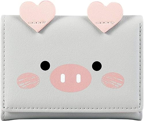 Cartera de piel sintética con patrón de cerdo lindo para mujeres y niñas, cartera delgada de piel sintética, cartera pequeña de dibujos animados con