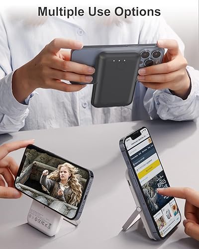 Miniatura 5 de MGG Paquete de batería magnética PD 20W para MagSafe 5000mAh Cargador portátil inalámbrico con soporte plegable, cargador de batería Mag-Safe Carga