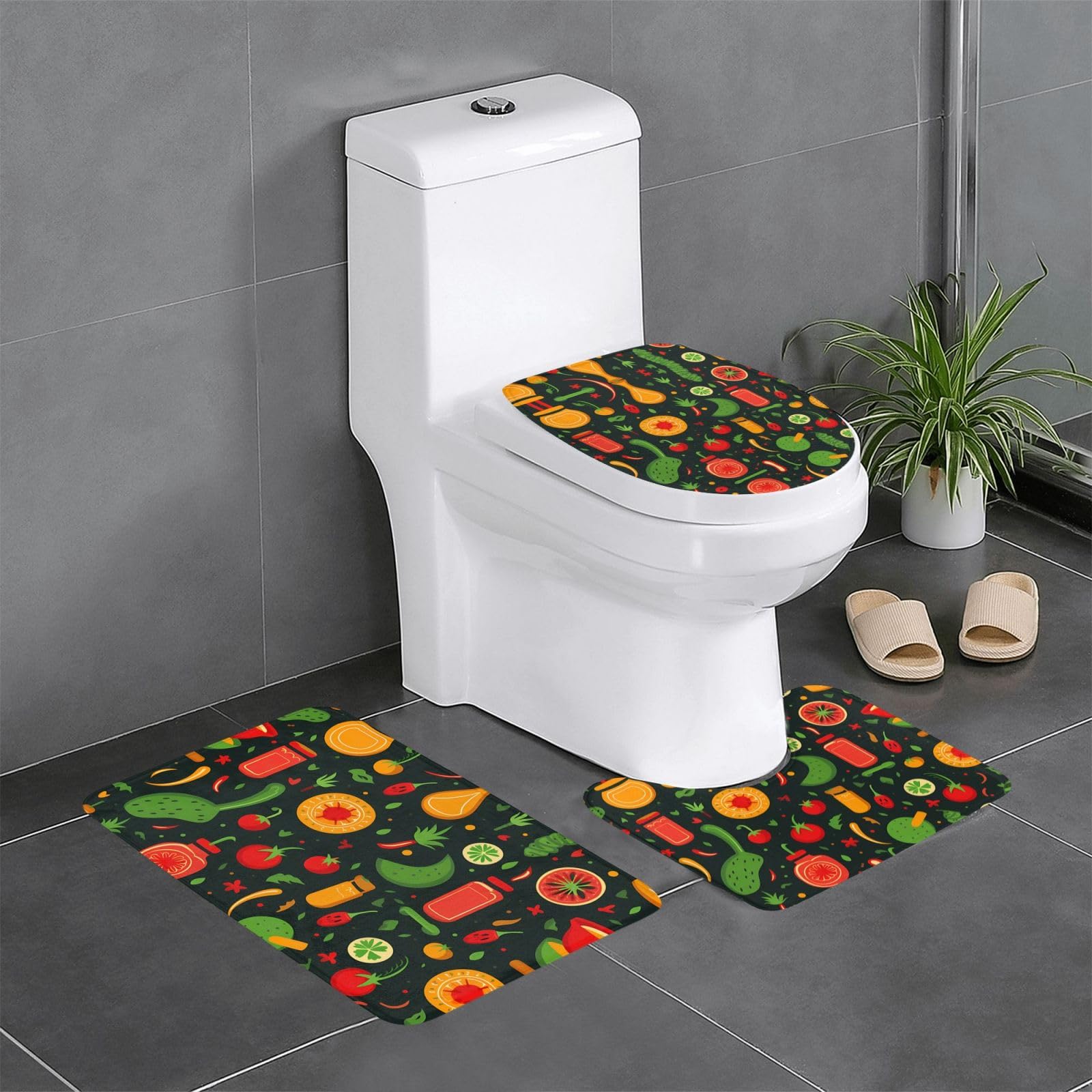 Tapis de salle de bain anti-glisse lot de 3 tapis faciles à nettoyer pour sol sec et sécurisé