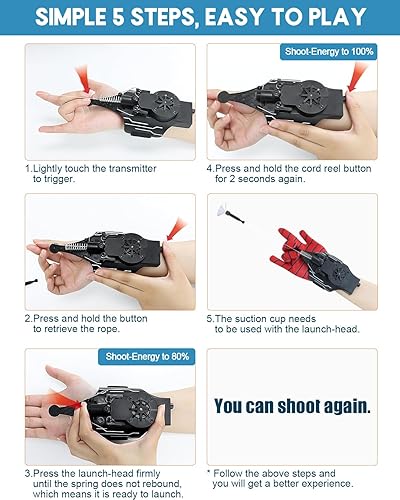 Miniatura 7 de Tiradores de telaraña, lanzador de telarañas con guantes, acción realista de telaraña, juguete de superhéroe seguro y divertido para hombres y