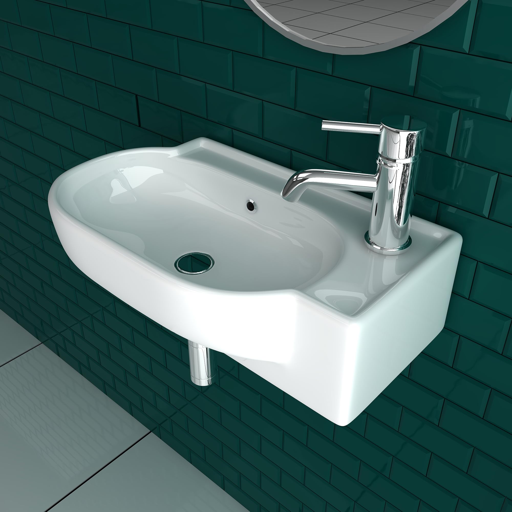 Alpenberger Waschbecken Bad Waschtisch 45 cm Breit Eckig Oval | Handwaschbecken Kleines Waschbecken Gäste WC & Badezimmer | Hängewaschbecken für Waschplätze | Gästewaschbecken Schmal Mini waschbecken