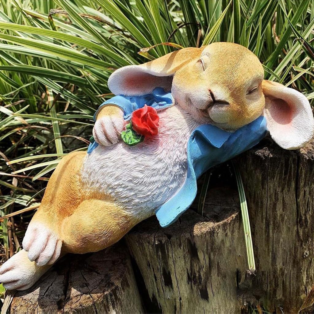 Resine Pasqua Coniglietti Sonno Che Tiene Rose Figurine per Casa e Giardino Decori
