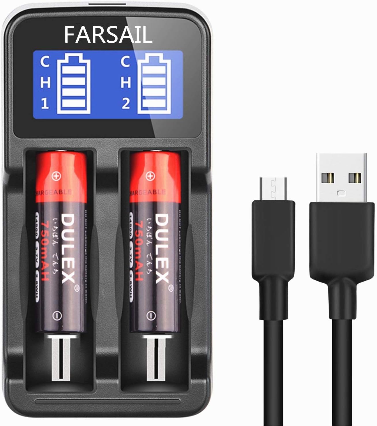 FARSAIL LCD Universal 18650 Battery Charger for 3.7V Li-ion Rechargeable Batteries 18650 18490 18350 17670 17500 16340(RCR123A) 14500 and Ni-MH Ni-CD Rechargeable AA AAA Batteries