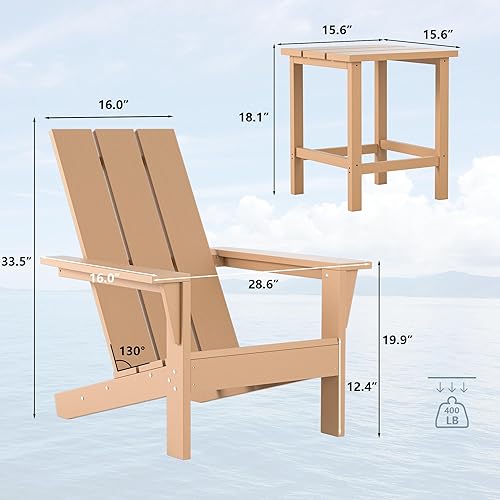 Miniatura 3 de Juego de 3 sillas Adirondack para exteriores, sillas Adirondack de plástico HDPE para todo tipo de clima, sillas para hoguera al aire libre con mesa