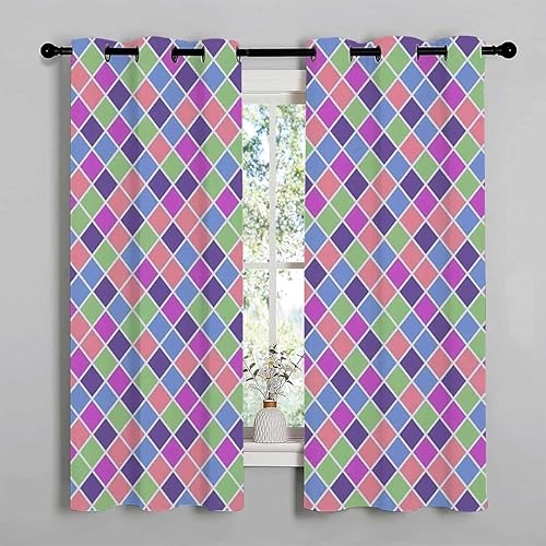 Cortinas para Cocina Colorful Mosaic Decor Retro Geometric Door Curtains for Doorways Blackout Fabric 55Inch Width by 72Inch Length,2 Panels