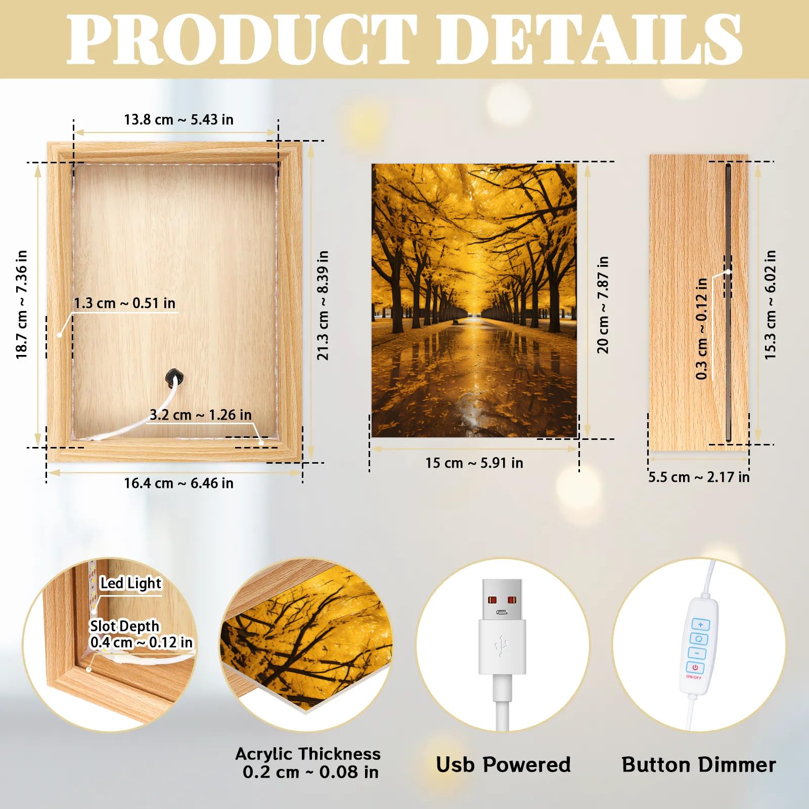 Light Up Painting, Sunset Forest Wall Art Picture Light Magical Forest Light Up Desktop Art Decor, 10 Brightness, USB Powered, 3 Lighting Modes, Anxiety Relief Gift for Bedroom Home - Without Frame