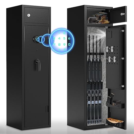 Karini 4-5 Gun Safe,Gun Safes for Rifles and Shotguns,Gun Safes for Home Rifle and Pistols,Quick Access Gun Cabinets,Rifle Safe with Storage Shelves (H55.12"xW12.6"xD9.84"(Electronic))
