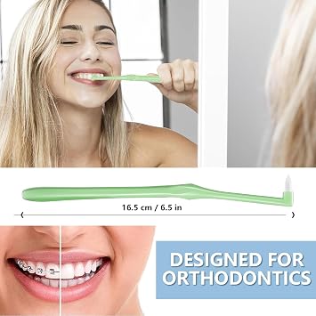 Interspace Compact Soft Toothbrush, 2Pcs Single Tufted Gum Brush for Sensitive Gums & Deep Cleaning - Medium Gum Care - Precision Plaque Removal (Green & Orange)