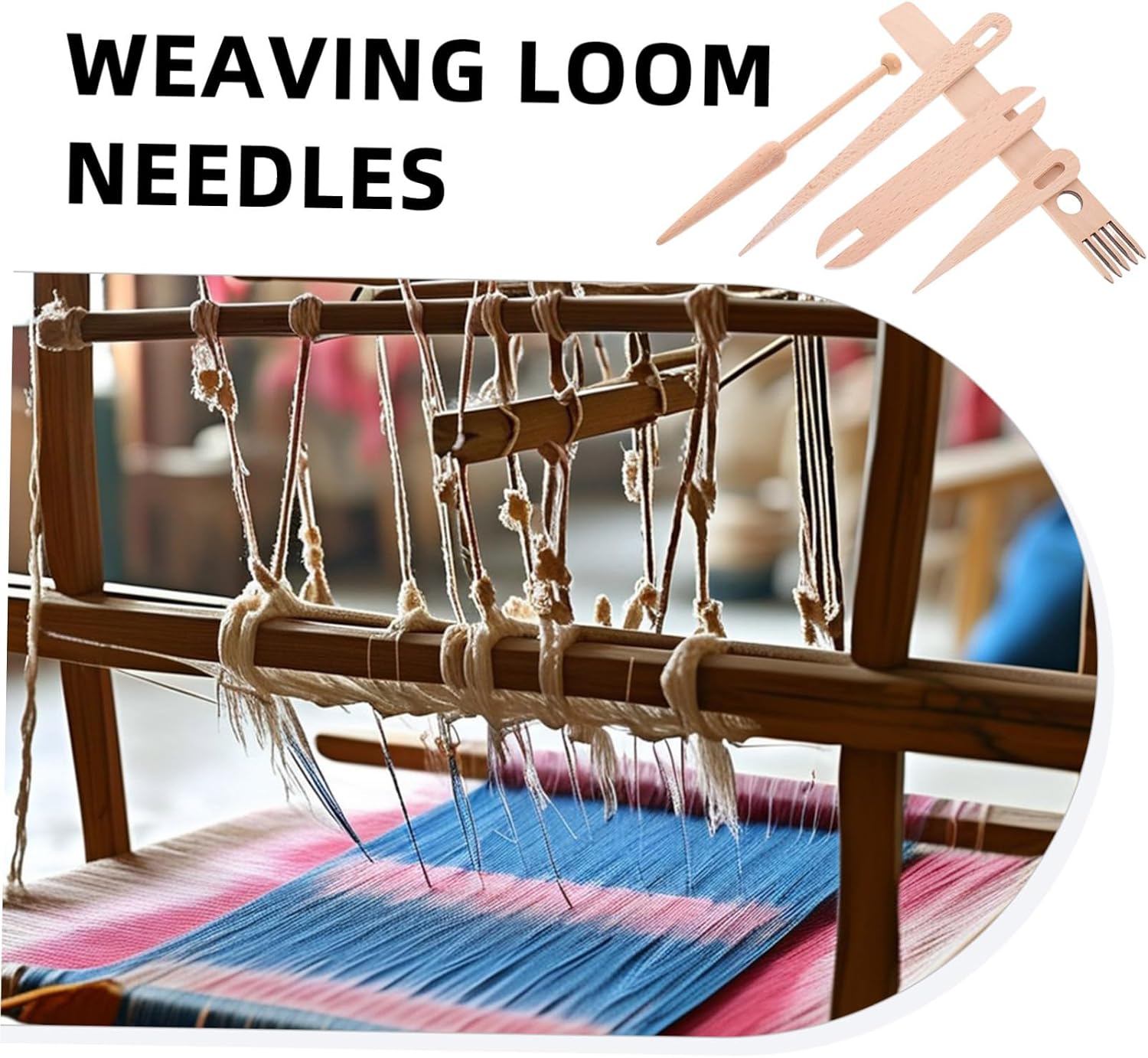 NUOBESTY 1set Mini Weaving Accessories Set Wooden Tapestry Tools for Beginners Including Hand Stick Wooden Shuttle and Needles for Easy Crafting