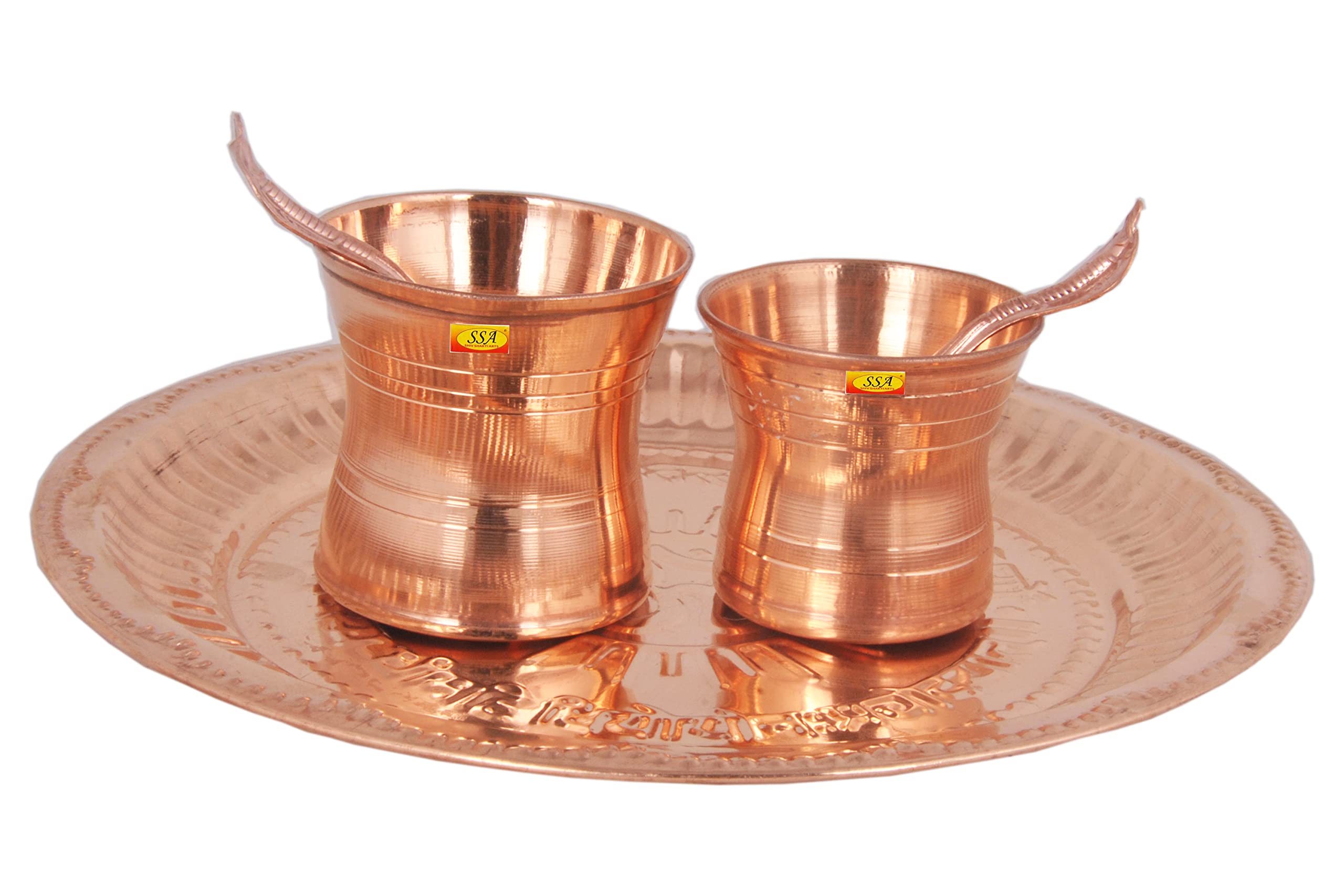 SHIV SHAKTI ARTS100% Pure Copper Pooja Om Plate with Copper Punch Patra & Achmani Spoon Set for Poojan Purpose(Small & Big)