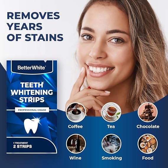 BetterWhite Professional Teeth Whitening Strips 7 Treatments - Enamel Safe - Non-Sensitive Formula - Peroxide-Free Whitening Strips - Dentist Formulated Teeth Whitening Kit (14 Strips)