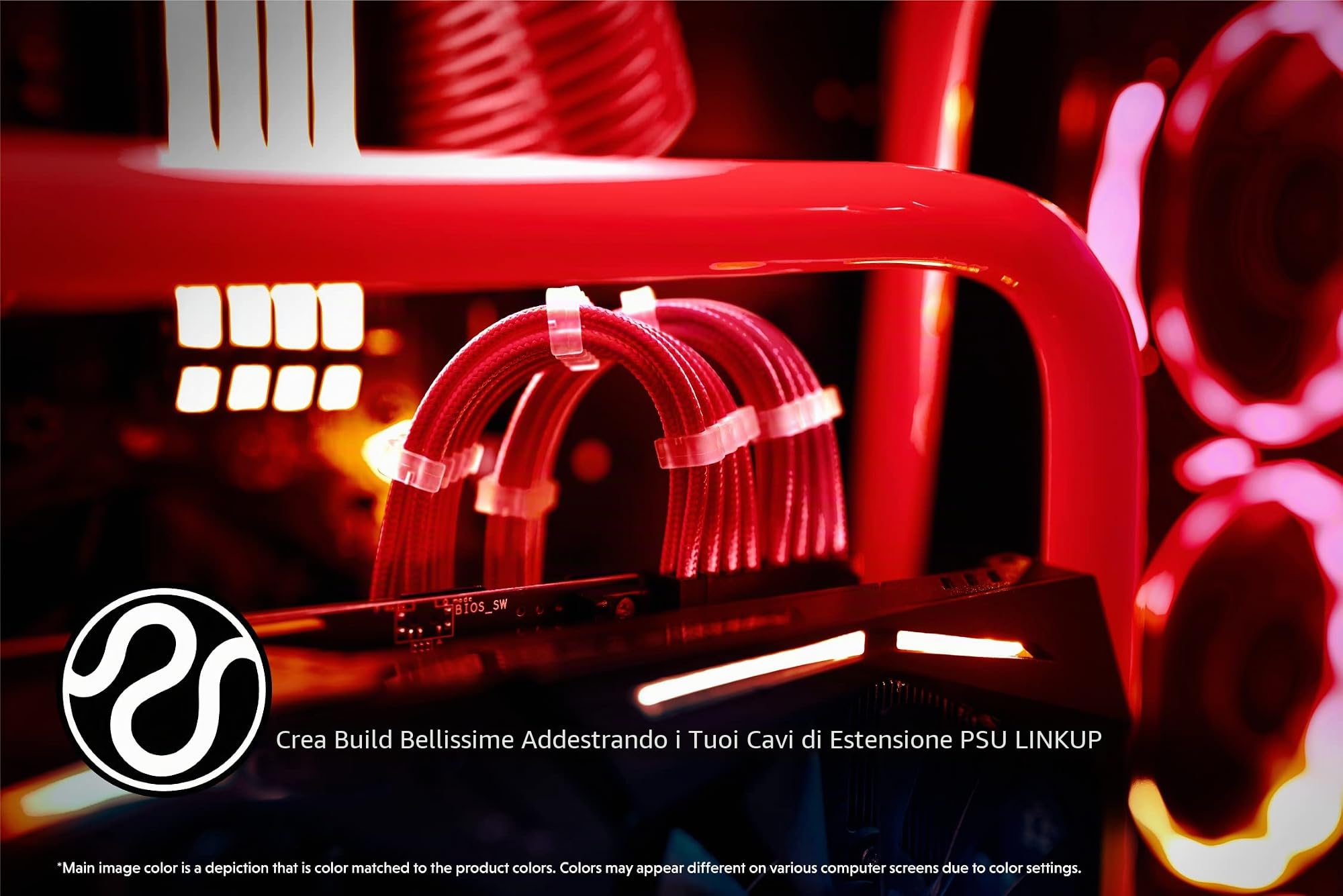 LINKUP - AVA 30cm PSU Personalizzato Prolunga Cavo Alimentatore Mod PC GPU | Intrecciato con Kit Pettine | 1x 24 P (20 + 4) | 2x 8 P (4 + 4) CPU | 2x 8 P (6 + 2) GPU | 300mm - Rosso