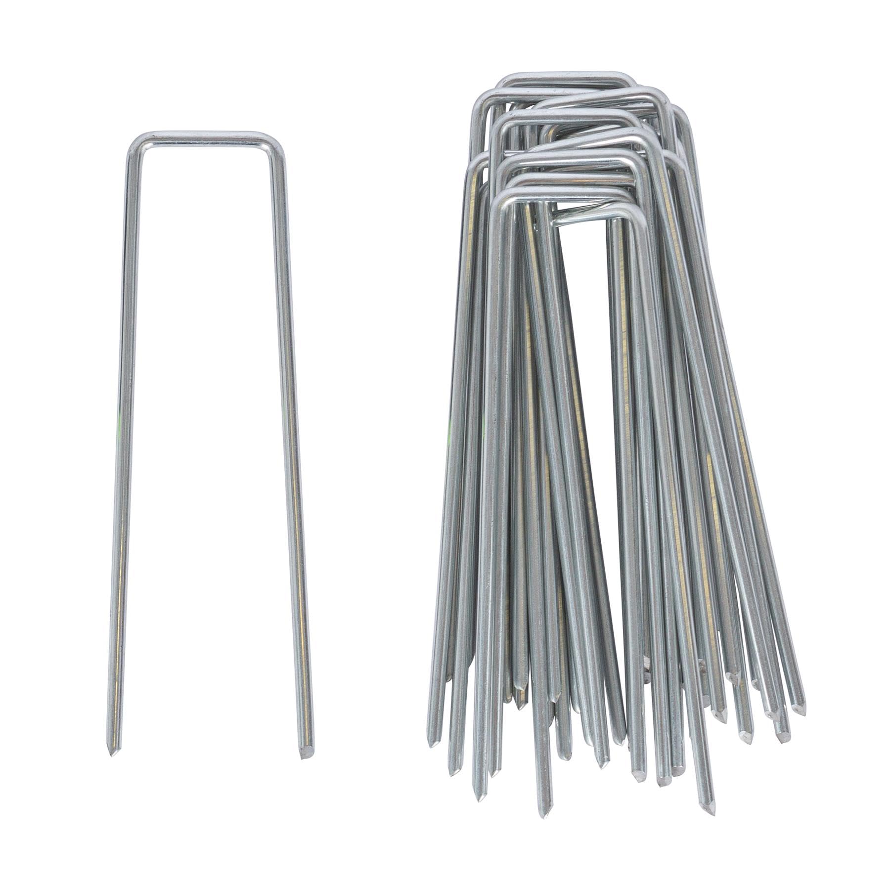 Harbour Housewares Weed Membrane Pegs - 40 Pack - 6"/150mm - 4mm Thick U-Shaped Nail Pin Garden Pegs Galvanised Steel Garden Stake Ground Pegs for Securing Lawn Fabric, Artificial Grass, Ground Cover