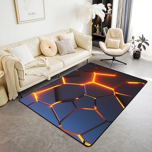 jejeloiu Alfombra hexagonal de panal para sala de estar, 5 x 7 pies, color naranja, rojo y negro, para interiores, alfombra antideslizante de