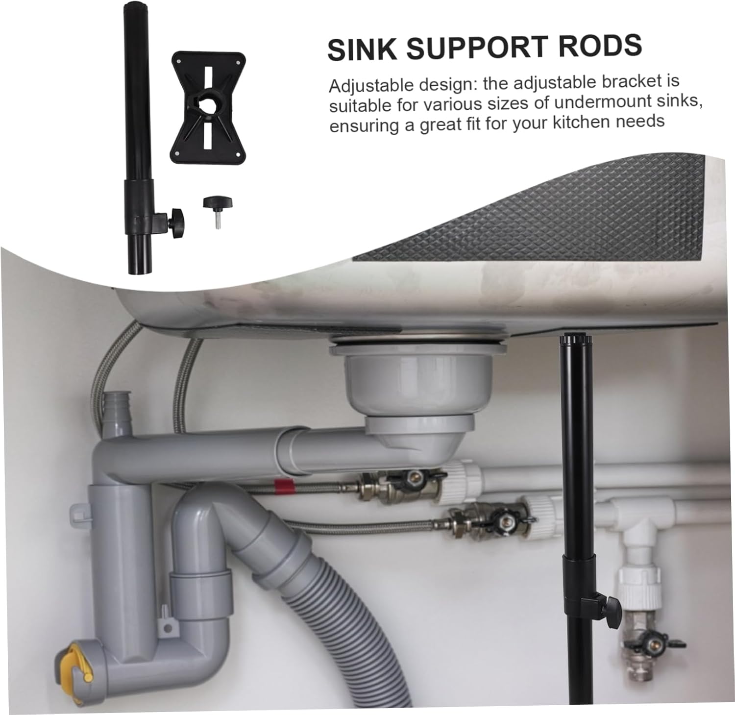 2pcs Adjustable Metal Sink Support Brackets Black Bracket for Undermount Kitchen Bathroom Sink Installation Setup Strong Stability