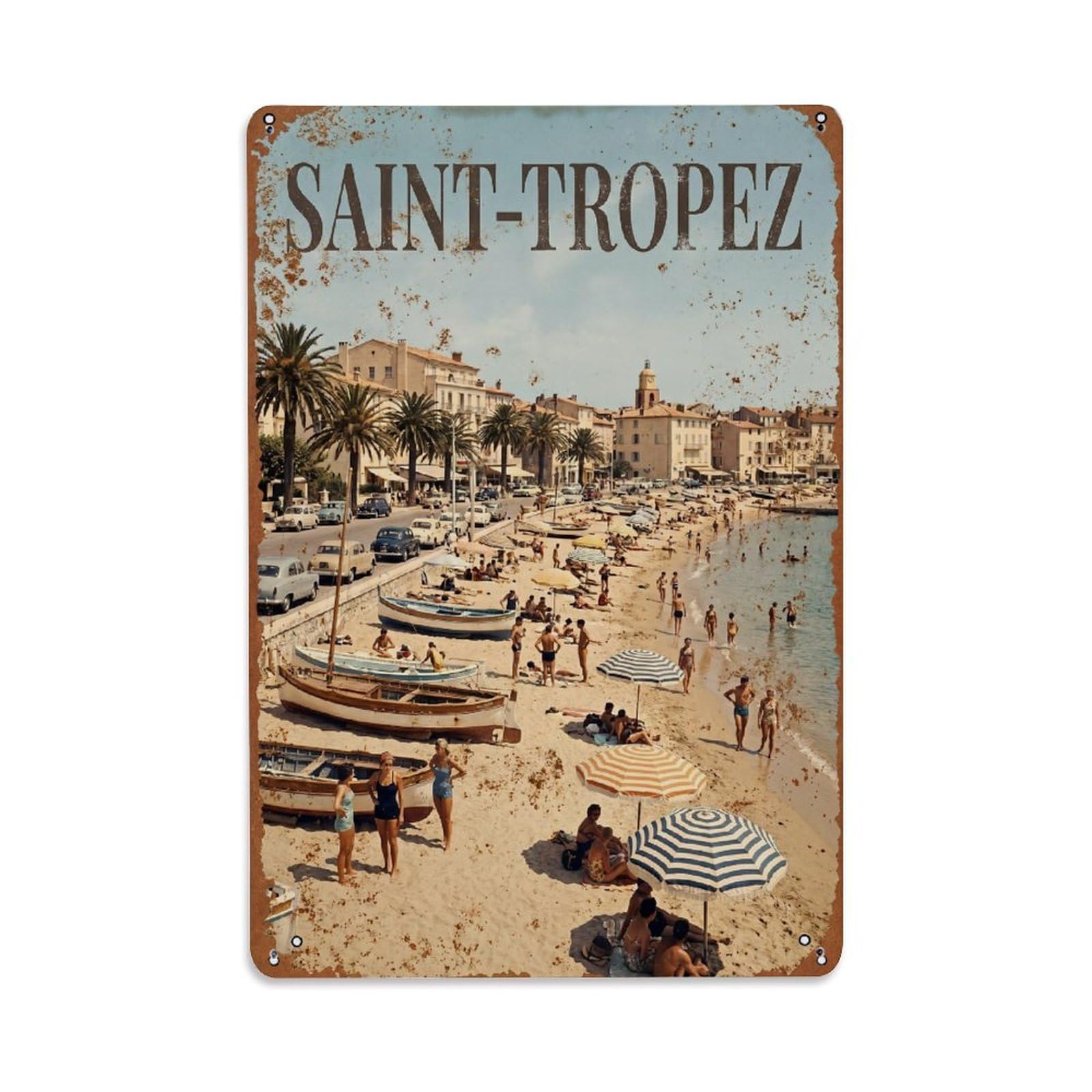 Fyrn Style Metal Tin Sign Vintage Travel Saint-Tropez France Track