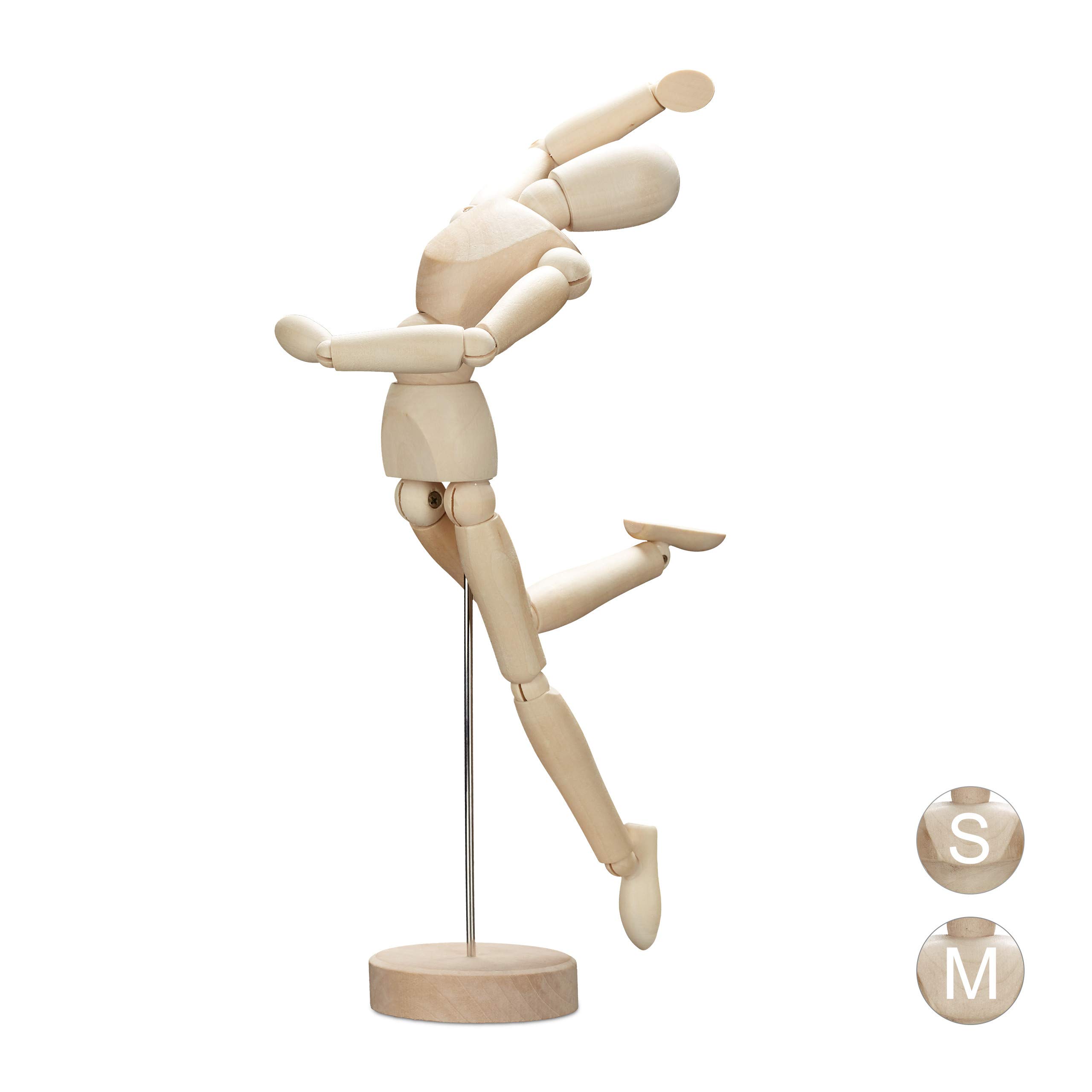 Relaxdays 10026737_59 Mannequin en Bois articulé,​Modèle de Dessin pour Artistes avec Support, 32,​5 cm de Haut, Naturel, métal, Marron, 32,​5 x 7,​5 x 7 cm